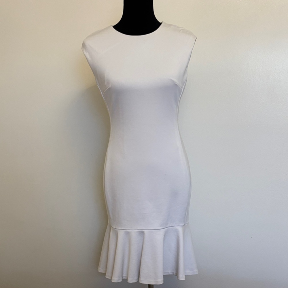 Ralph Lauren White Cap-Sleeve Midi Dress with Peplum Hem Size 8